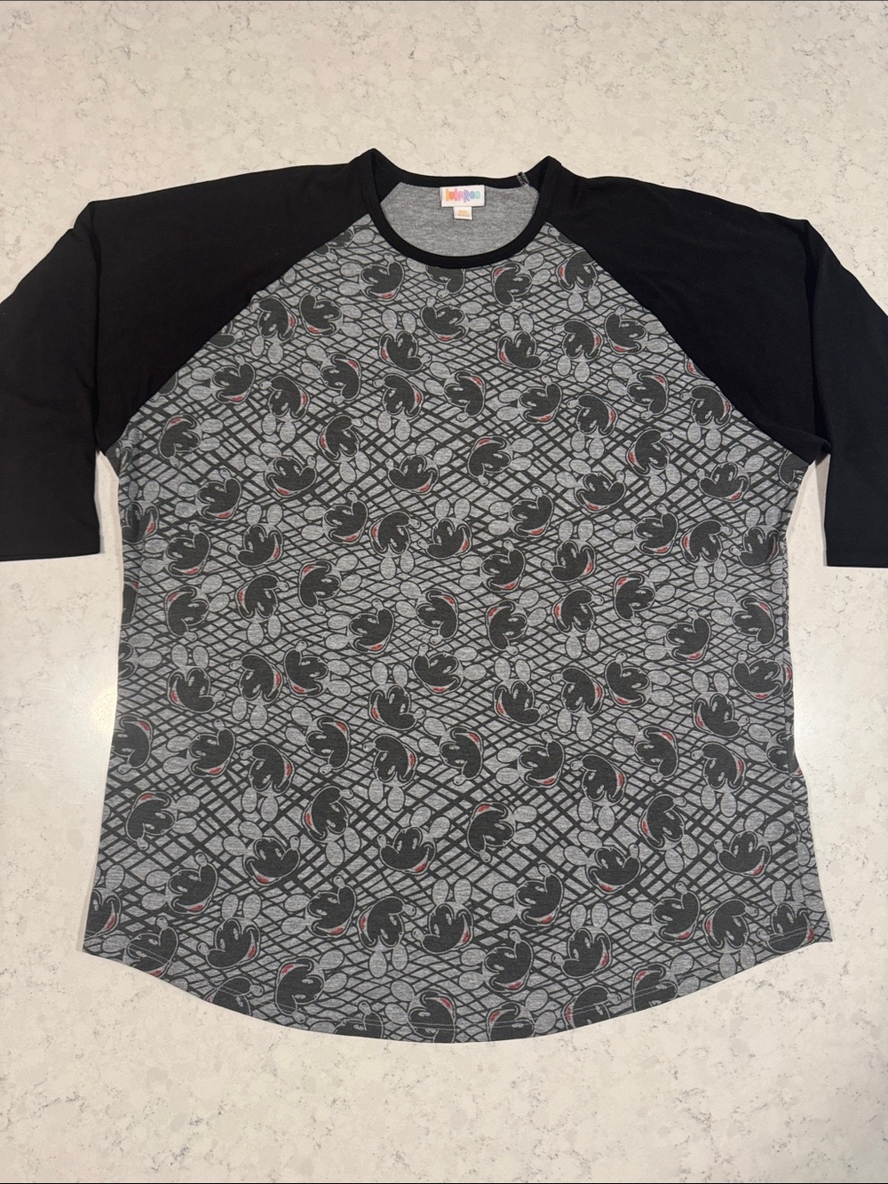 LuLaRoe Disney Randy Women's 3XL Mickey Mouse Print Raglan Red Accent Baseball